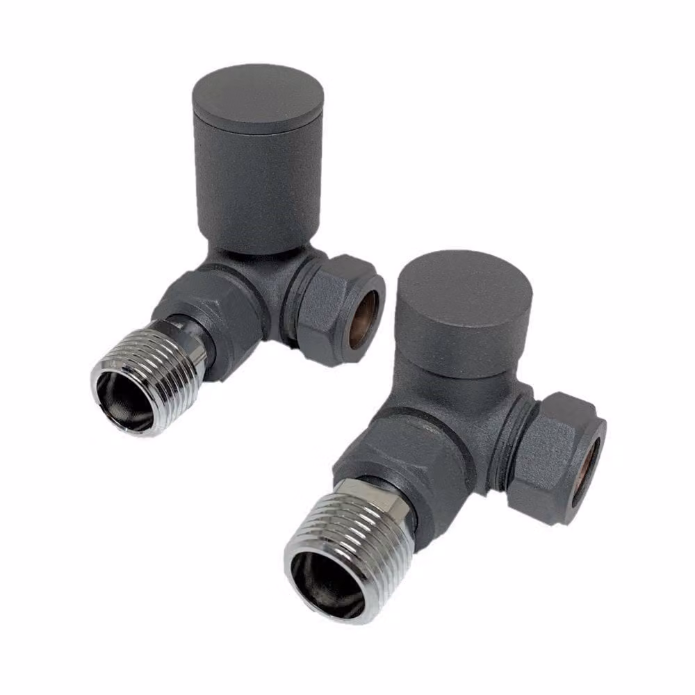 Royal Bathrooms Anthracite Brass Angle Corner Radiator Valve Pack with 1/2 inch Connections