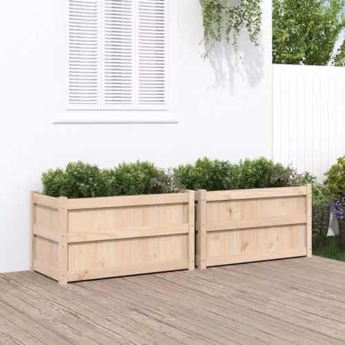 vidaXL Set of 2 Garden Planter Tubs in Natural Pine and Beige Wood – 2