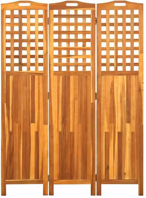 Berkfield Home 3-Panel Acacia Wood Room Divider in Brown, W/D/H: 121 x 2 x 170 cm