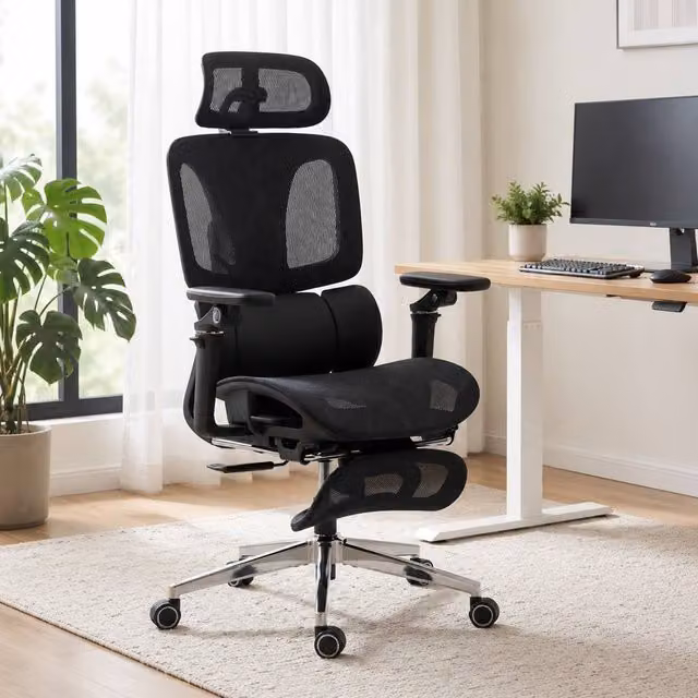 STILVORA Ergonomic Office Chair in Black with Headrest and Adjustable Seat Depth – 1