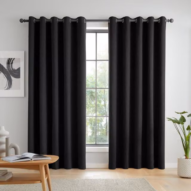 Catherine Lansfield Wilson Velvet Thermal Blackout Eyelet Curtains, Black