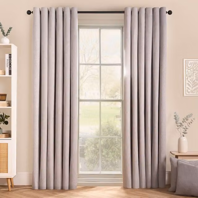 OHS Woven Texture Pair of Grey Blackout Eyelet Curtains, Width: 228 cm, Drop: 228 cm