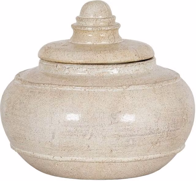 Lemon Pavilion Furniture and Decor Tarn Collection Large Ceramic Pot with Lid, White/Off-White, W: 5 cm, D: 25 cm, H: 14 cm