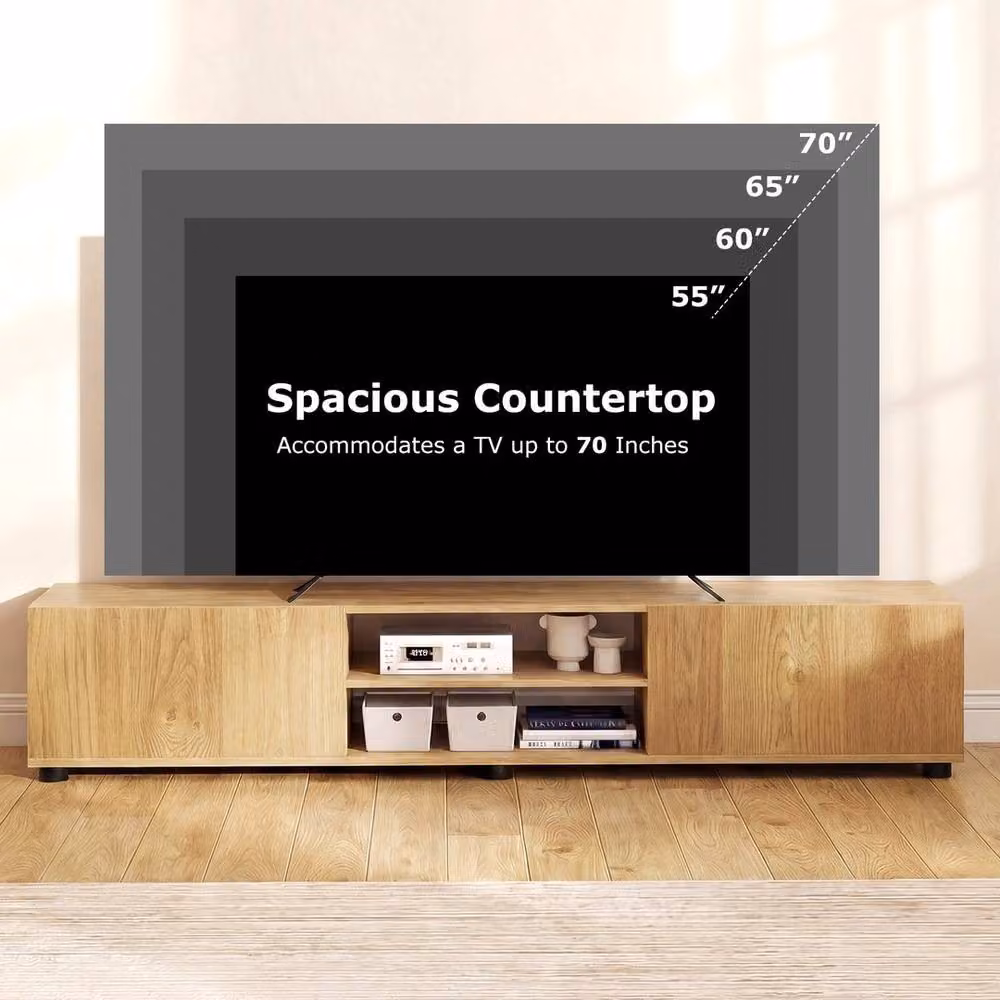 Havendro Natural Wood and Metal TV Unit with 2 Doors for up to 70 Inch TVs in Sand and Brown – 3