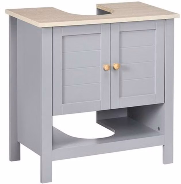 NESTLUNE Grey Matt Freestanding Under Sink Bathroom Cabinet with Adjustable Internal Shelves and Hinged Doors