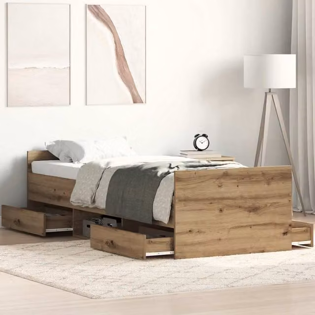 Berkfield Home Artisan Oak Bed Frame in Brown, Engineered Wood, W/D/H: 90 x 200 cm – 1
