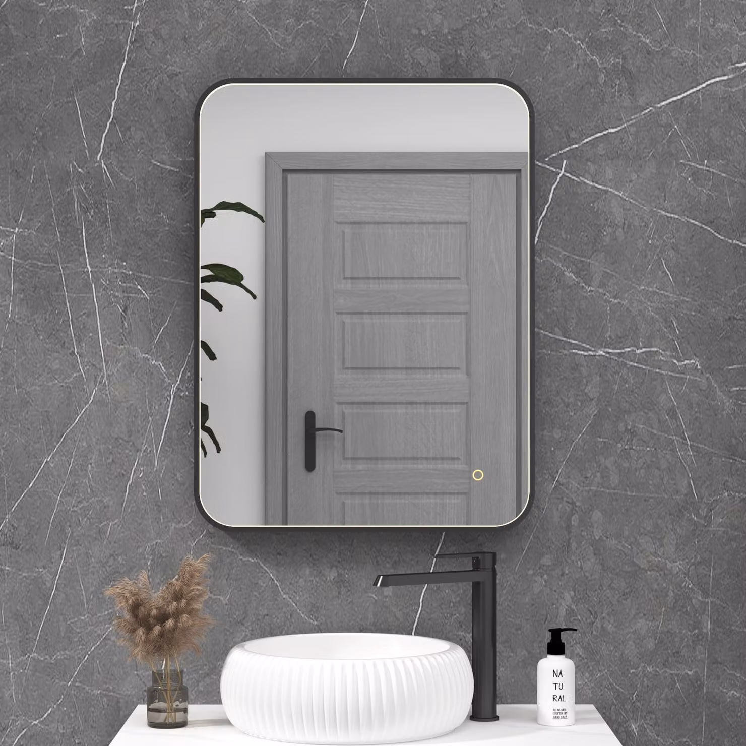 Royal Bathrooms Luxor Rectangular LED Mirror with Touch Sensor and Demister Pad, Matt Black, W: 60 cm, H: 80 cm