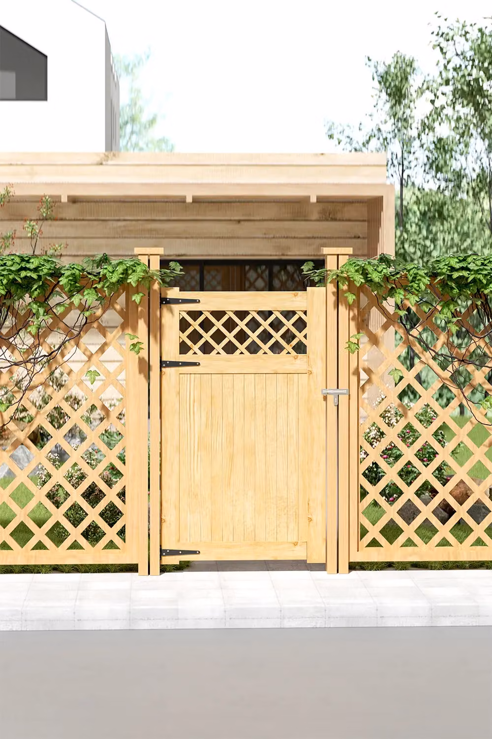 Living and Home Rhombus Wood Garden Gate in Brown, W/H: 90 x 150 cm – 2