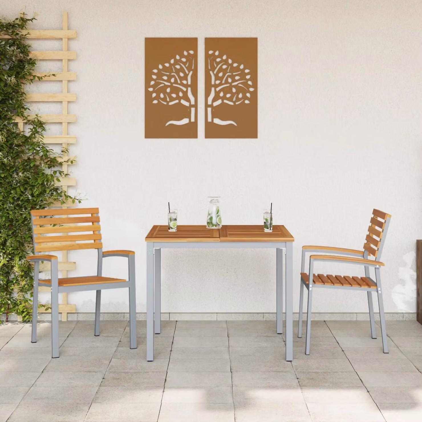 Berkfield Home Stackable Modern Garden Chair in Grey and Brown with Metal and Wood Construction – 2