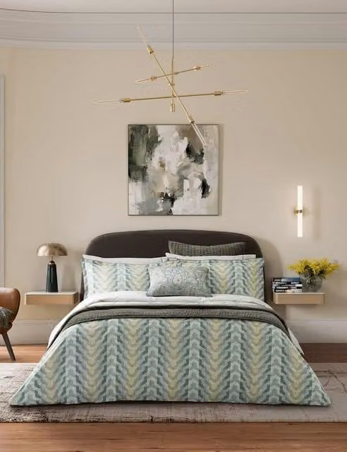 Bedeck of Belfast Reya Green Graphic Cotton Percale Bedding Set W: 180 cm x L: 200 cm