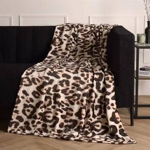 OHS Leopard Print Fleece Blanket Throw, Multicolour Brown, W/D/H: 125 x 150 cm – 6