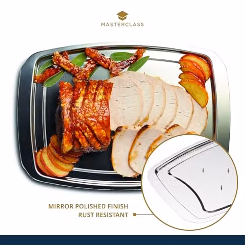 MasterClass Stainless Steel Spiked Carving Tray, Silver, W: 38 cm, D: 26.5 cm – 4