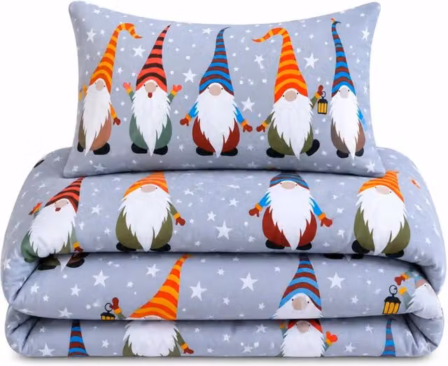 Velosso Singing Gonks Cotton Rich Printed Duvet Cover and Pillowcase Set, Red and Multicolour, Duvet Cover: 135 x 200 cm, Pillowcase: 50 x 75 cm