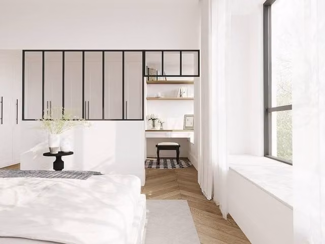 Vente-unique Studio-Style Glass Panel in Powder Coated Aluminium, Black, W: 180 cm, H: 105 cm