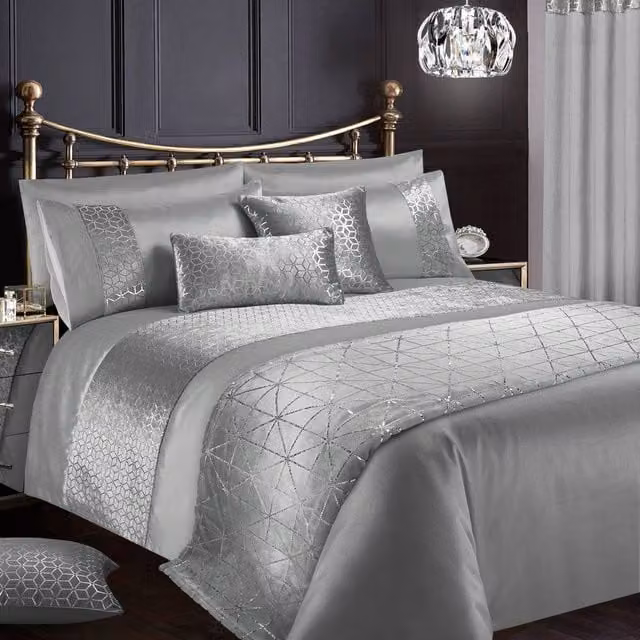 Intimates Vera Silver Foil Printed Duvet Cover and Pillowcase Set, Single, W: 140 cm, H: 200 cm, Duvet Cover W: 90 cm, H: 200 cm – 1