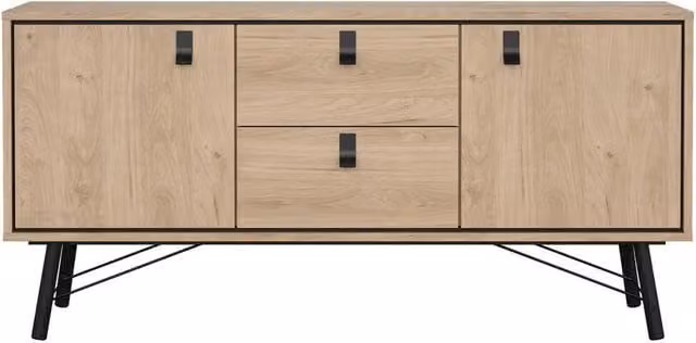 CALICOSY JOYCE 2-Door 2-Drawer Sideboard with Metal Legs in Light Brown, Width: 150.3 cm