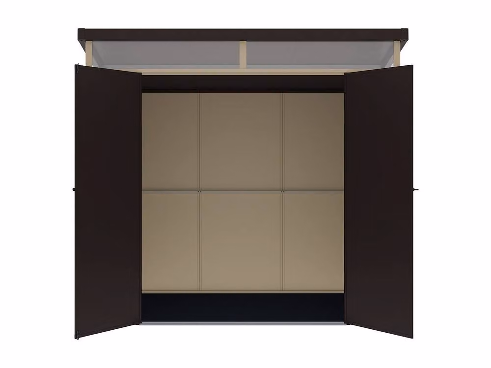 Vente-unique MINARO Resin Garden Shed in Beige and Brown with Floor and Double Doors, Pent Roof, 4.57 m² – 3