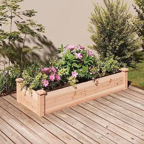 vidaXL Wooden Raised Bed with Liner in Natural Brown, W: 120 cm, D: 45 cm, H: 25 cm – 2