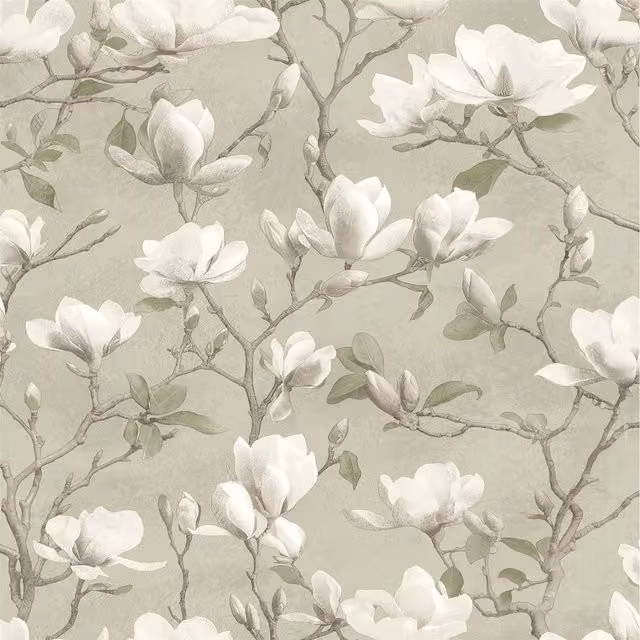 Holden Decor Opus Petalina Magnolia Floral Bloom Vinyl Wallpaper in Green