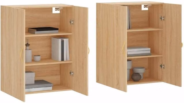 Berkfield Home Set of 2 Wall Mounted Cabinets in Sonoma Oak and Beige, W/D/H: 69.5 x 34 x 90 cm
