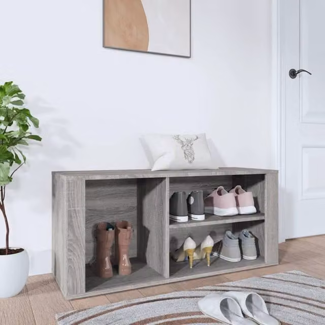 Berkfield Home Grey Sonoma Shoe Cabinet with Integrated Seat, W/D/H: 100 x 35 x 45 cm