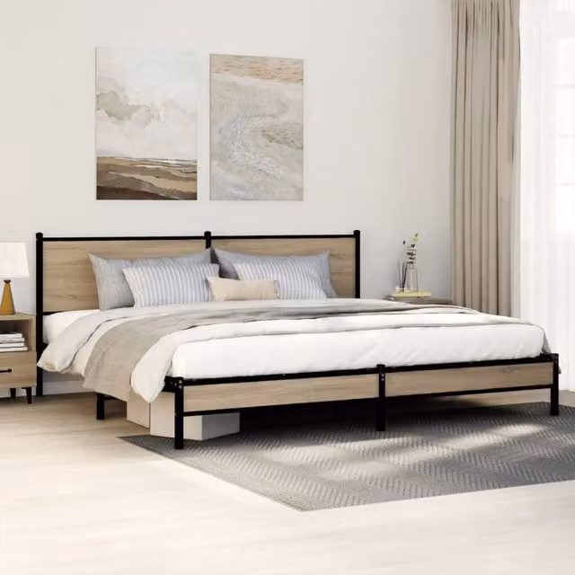 Berkfield Home Metal Bed Frame in Sonoma Oak Brown, 200 x 200 cm – 1