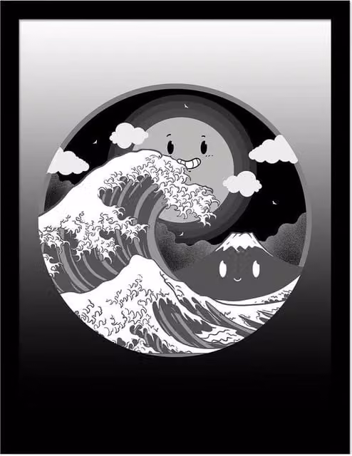Artthree Wave Of Kanagawa Retro Framed Poster, Multicolour, Black – 1