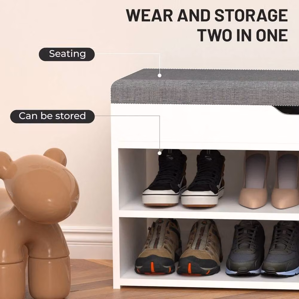 FORGEVIO Modern Shoe Storage Rack Cabinet and Bench in White – 5