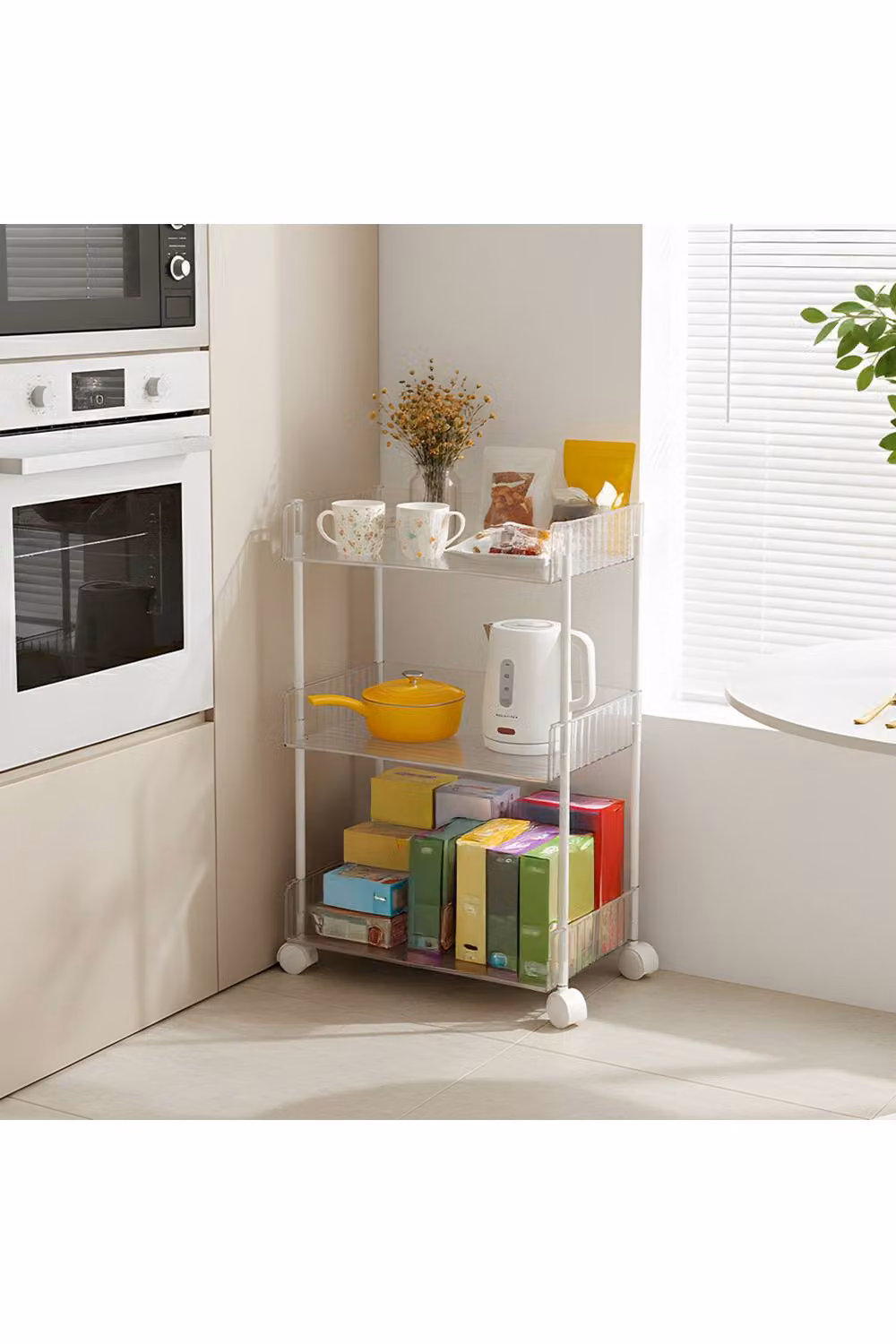 Living and Home 3-Tier Transparent Rolling Storage Cart in Clear – 2