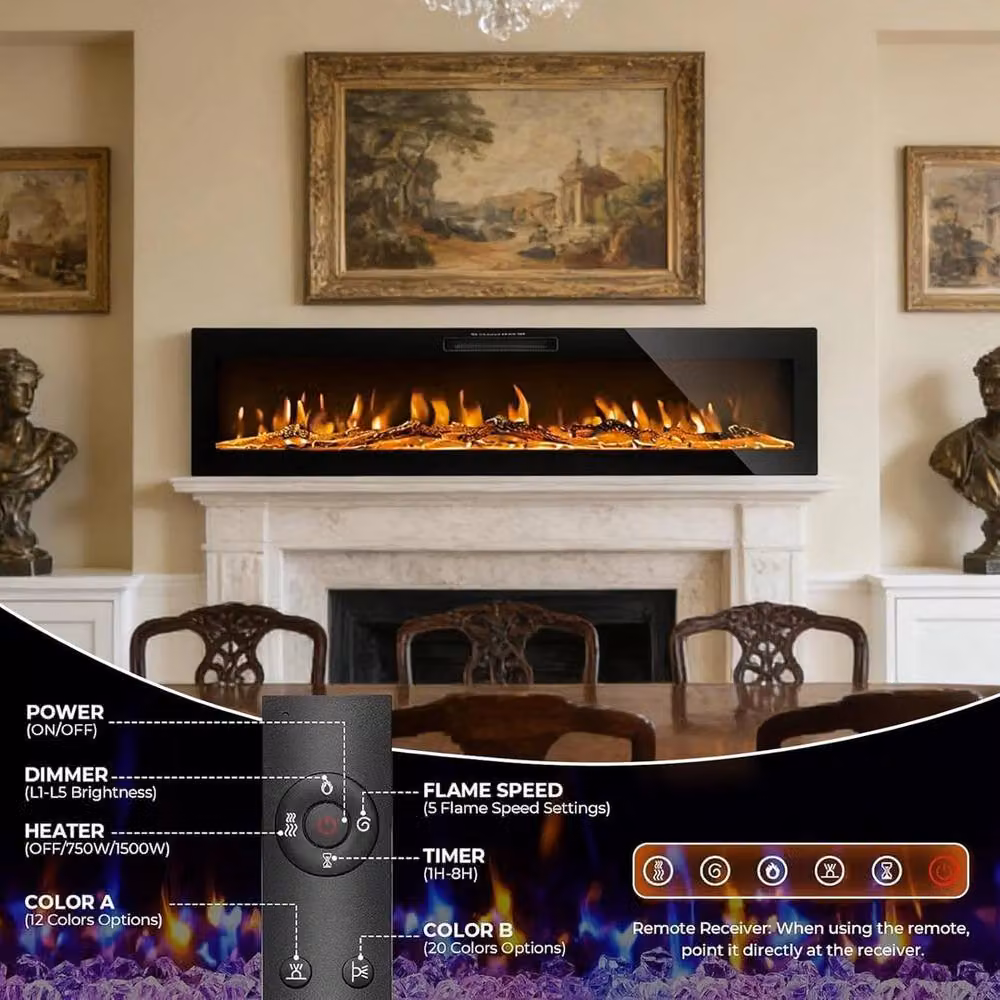 FLAVORA 42 inch Black LED Media Electric Fireplace Wall Heater – 5
