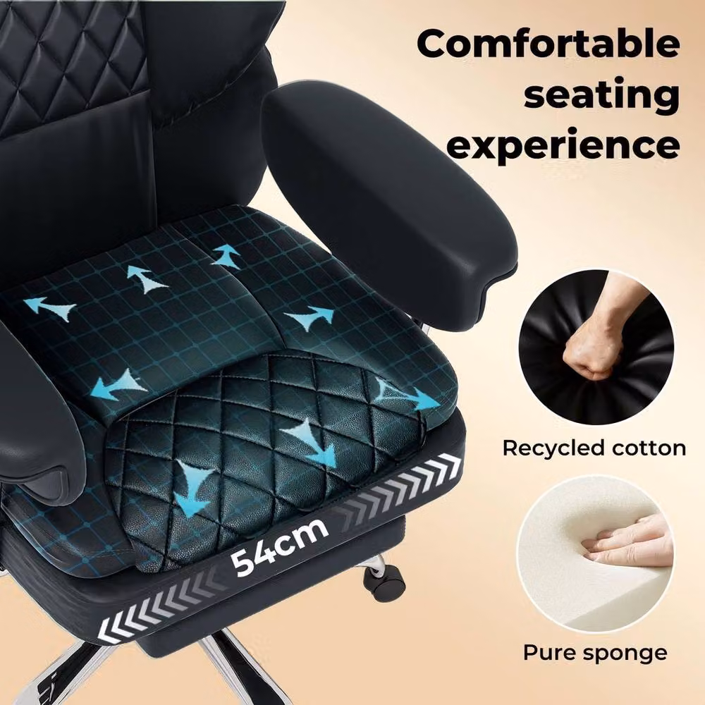 FORGEVIO Executive Ergonomic High Back Office Chair in Black Synthetic Leather with Headrest and Armrests – 3