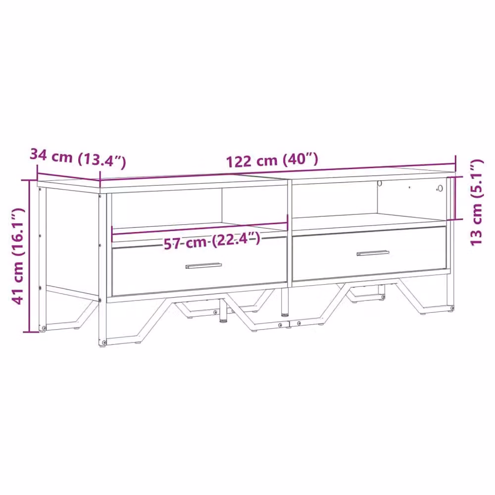 Berkfield Home Modern Black TV Cabinet in Matt MDF and Metal, W/D/H: 122 x 34 x 41 cm – 5