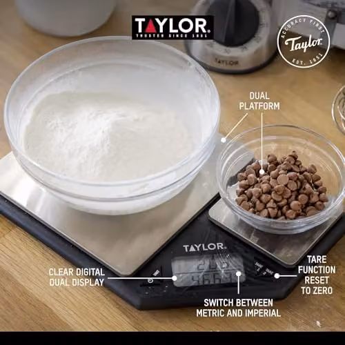 Taylor Dual Platform Digital Kitchen Scale in Black and Silver with Stainless Steel Finish and 5kg Capacity – 3