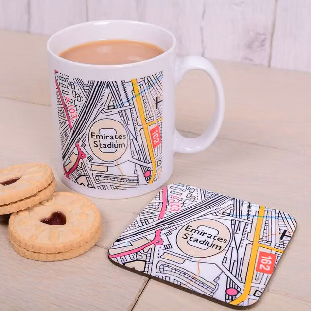 Uniqueful Personalised Favourite Place Ceramic Mug and Coaster Set in White and Multicolour