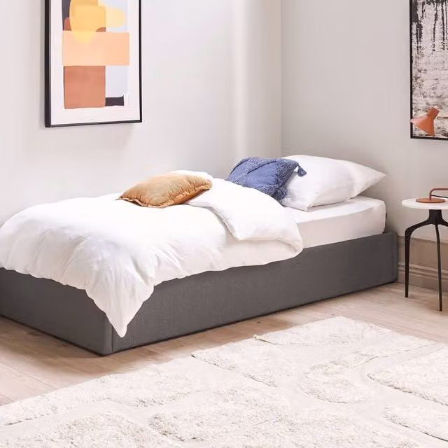 Wyld and Coco Astra Upholstered Ottoman Slatted Bed Frame, Grey, W/D/H: 90 x 200 cm – 1