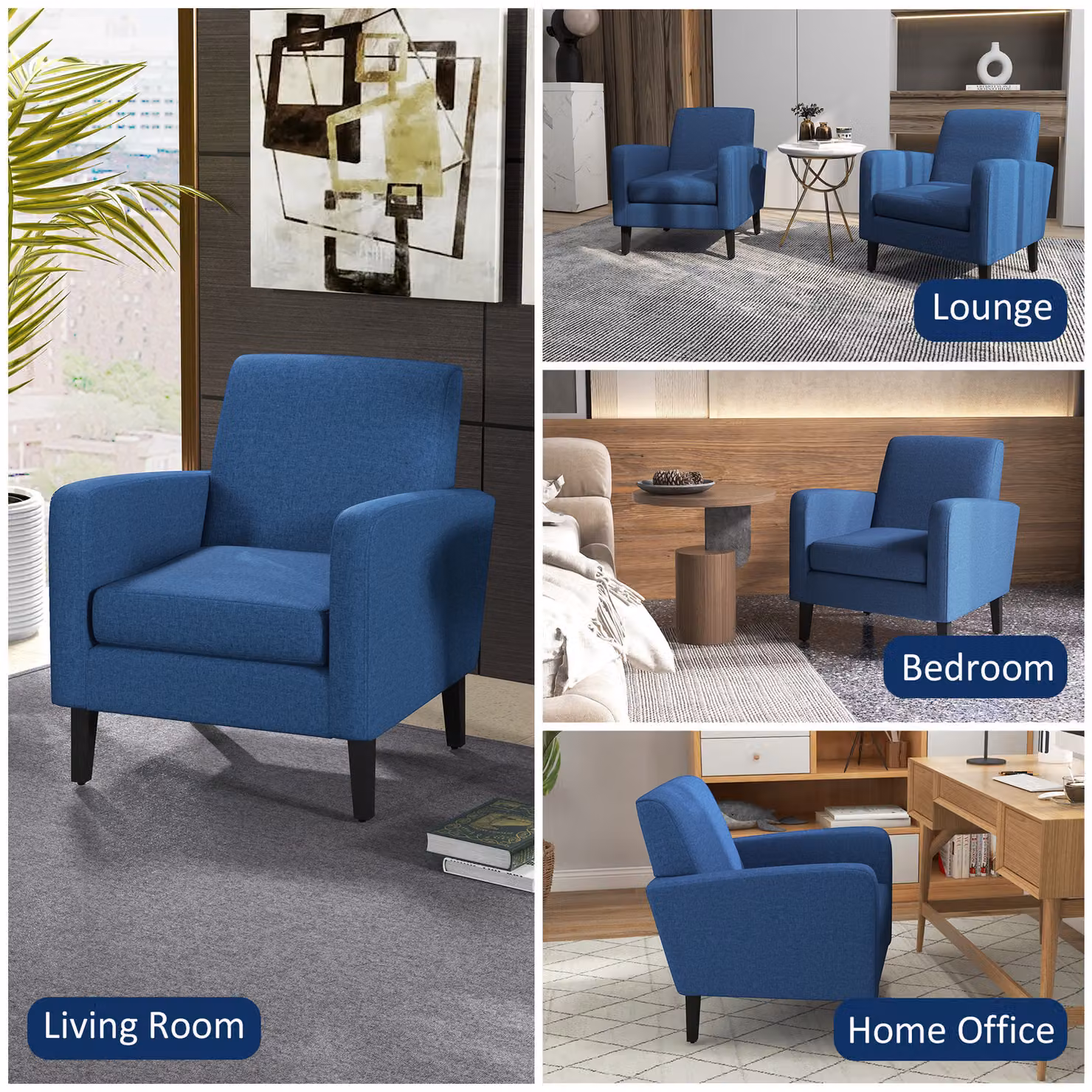 HOMCOM Modern Blue Accent Chair with Anti-Cat-Scratch Fabric and Rubberwood Legs – 7