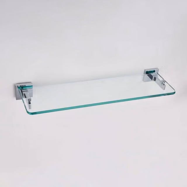 Nes Home Modern Transparent Glass Wall Mounted Shelf with Silver Metal Brackets