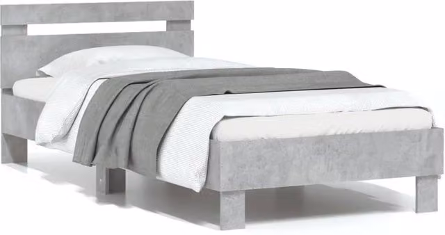 Berkfield Home Bed Frame with Headboard in Concrete Grey, W/D/H: 90 x 200 cm