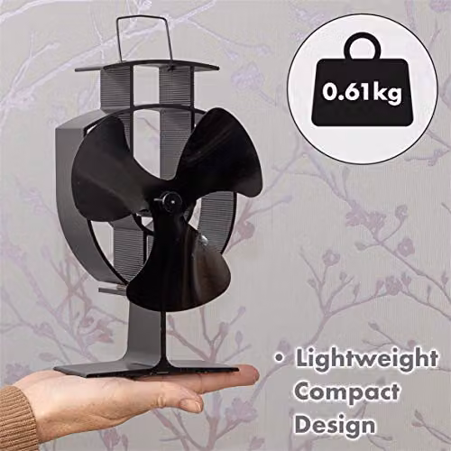 Prem-i-air Whisper Quiet Heat Powered Log and Wood Burner Stove Fan with 3 Blades, Black, W/D/H: 22.5 x 15.0 x 9.5 cm – 5
