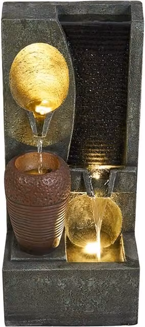 Primrose Brown Urn and Pool Cascade Water Feature with LED Lights