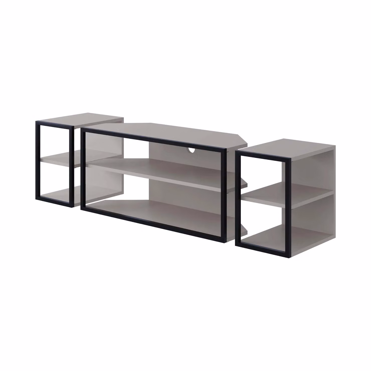 Decortie Echo Modern TV Unit and Side Unit Set with Metal Frame and Open Shelves in Grey – 2