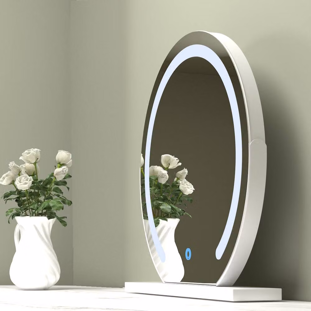 CARME HOME Elsie Large White and Gold Touch Sensor LED Makeup Mirror with Lights – 2