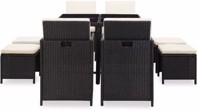 Berkfield Home Elegant 9 Piece Poly Rattan Outdoor Dining Set with Cushions in Black