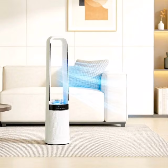 HOMCOM Bladeless Tower Fan with Oscillating LED Lights and Remote Control, White