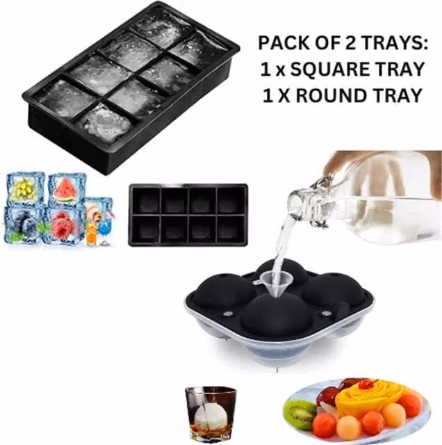 Nordara 2 Pack Stackable Silicone Ice Cube Trays with Loose Lid, Black