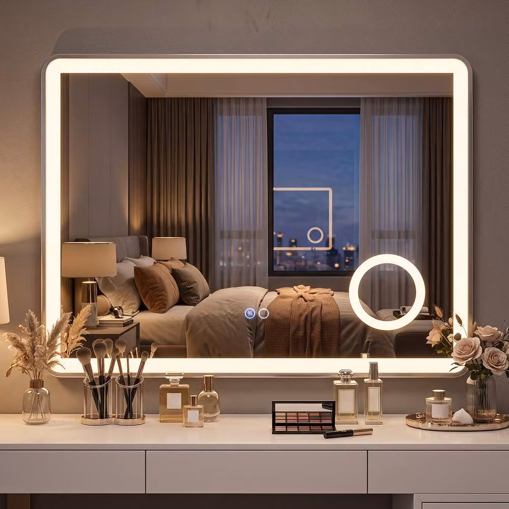 Costway Silver Rectangular Wall Mounted Bathroom Mirror with 3X Magnification and Dimmable LED Light – 3