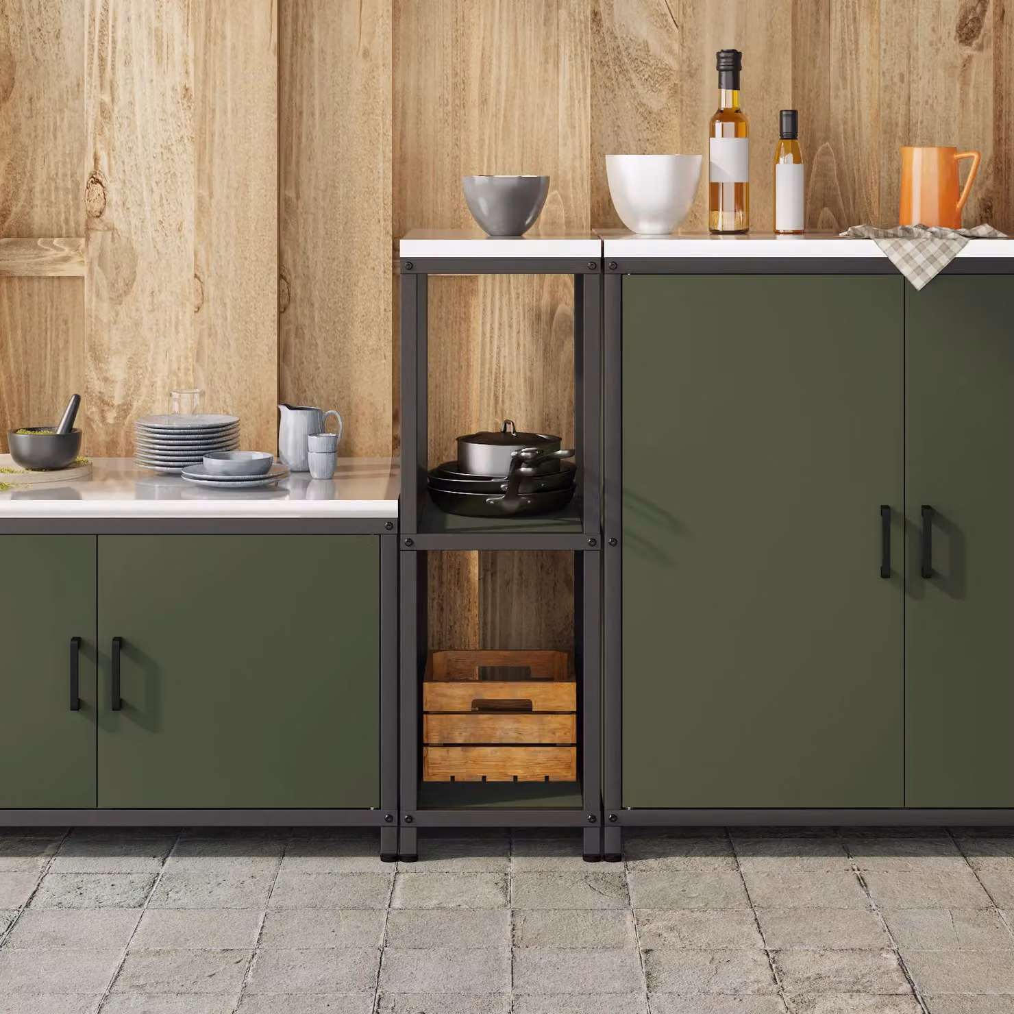 Berkfield Home Kitchen Storage Shelf in Matt Olive Green Steel – 2