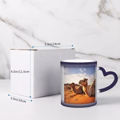 Oudrspo Camels Rest Desert Heat Sensitive Color Changing Ceramic Mug, Blue – 3