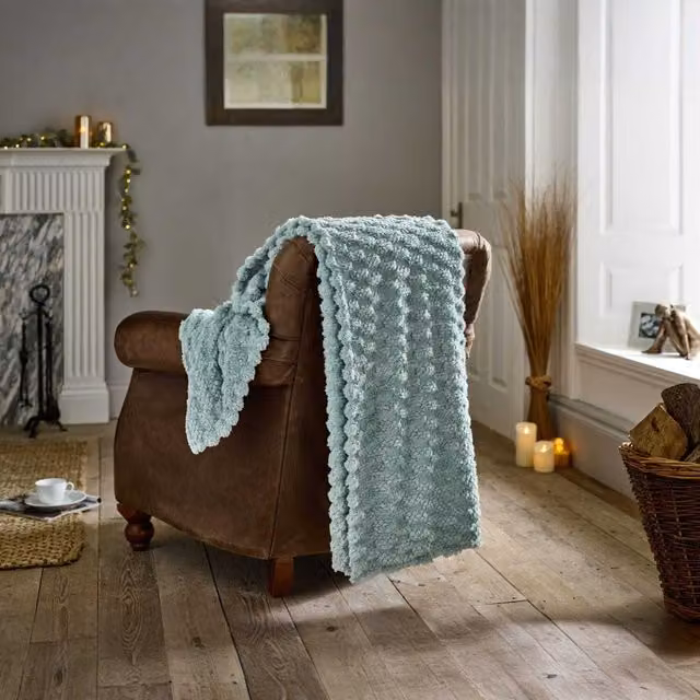 Deyongs Featherstone SuperSoft Textured Extra Warm Luxury Fleece Throw, Silver and Aqua, W: 130 cm, L: 170 cm