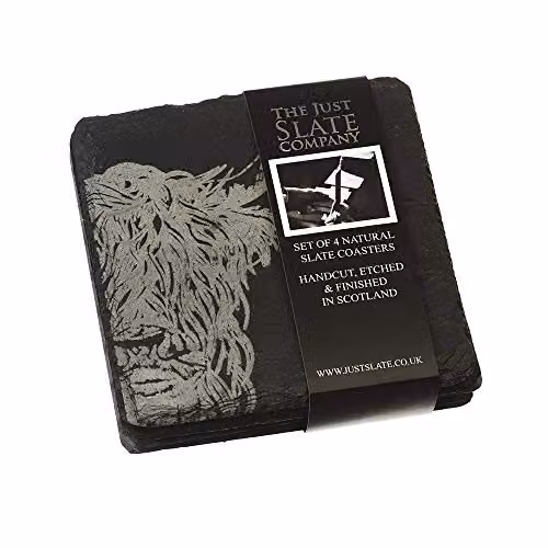 Selbrae House Highland Cow Slate Coasters, Set of 4, Black/Grey, W/D/H: 11.0 x 11.0 x 2.5 cm – 4